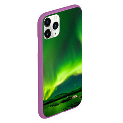 Чехол iPhone 11 Pro матовый Абстрактное полярное сияние - Зелёный, цвет: 3D-фиолетовый — фото 2