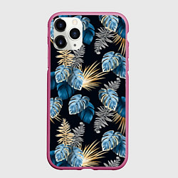Чехол iPhone 11 Pro матовый Свет неоновых листьев, цвет: 3D-малиновый