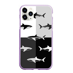 Чехол iPhone 11 Pro матовый Стая акул - pattern, цвет: 3D-сиреневый