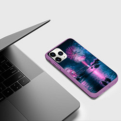 Чехол iPhone 11 Pro матовый Неоновый салют над рекой ночью - Синий, цвет: 3D-фиолетовый — фото 2