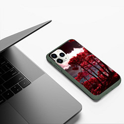 Чехол iPhone 11 Pro матовый Абстрактные красные деревья и облака, цвет: 3D-темно-зеленый — фото 2