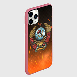 Чехол iPhone 11 Pro матовый Герб СССР на фоне огня, цвет: 3D-малиновый — фото 2