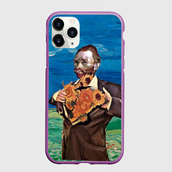 Чехол iPhone 11 Pro матовый Ван Гог портрет с Подсолнухами, цвет: 3D-фиолетовый