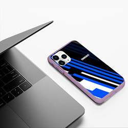 Чехол iPhone 11 Pro матовый Кроссфит - синии линии, цвет: 3D-сиреневый — фото 2