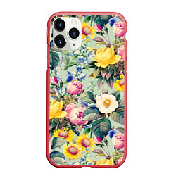 Чехол iPhone 11 Pro матовый Солнечные Цветы, цвет: 3D-красный
