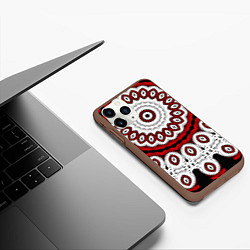Чехол iPhone 11 Pro матовый Красно-черный калейдоскоп мандала, цвет: 3D-коричневый — фото 2