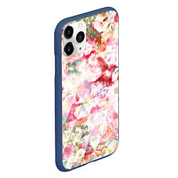 Чехол iPhone 11 Pro матовый Птицы, цветы, узоры, цвет: 3D-тёмно-синий — фото 2