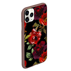 Чехол iPhone 11 Pro матовый Цветы Нарисованные Розы На Чёрном Фоне, цвет: 3D-коричневый — фото 2