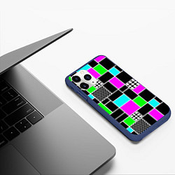 Чехол iPhone 11 Pro матовый Неоновый геометрический узор на черном, цвет: 3D-тёмно-синий — фото 2