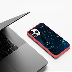 Чехол iPhone 11 Pro матовый Неоновые ночные вышки в городе, цвет: 3D-красный — фото 2