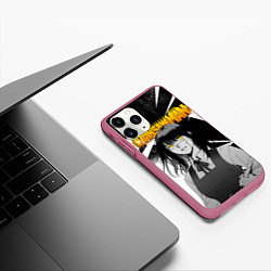 Чехол iPhone 11 Pro матовый Митака : Человек-бензопила, цвет: 3D-малиновый — фото 2