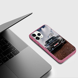 Чехол iPhone 11 Pro матовый Toyota Land Cruiser in the mountains, цвет: 3D-малиновый — фото 2
