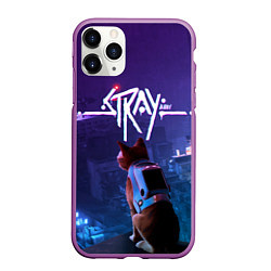 Чехол iPhone 11 Pro матовый Stray кот неон, цвет: 3D-фиолетовый