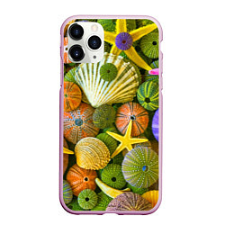 Чехол iPhone 11 Pro матовый Композиция из морских звёзд и ракушек, цвет: 3D-розовый
