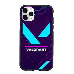 Чехол iPhone 11 Pro матовый Символ Valorant в неоновых цветах на темном фоне, цвет: 3D-черный