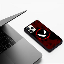 Чехол iPhone 11 Pro матовый Символ Valorant и краска вокруг на темном фоне, цвет: 3D-черный — фото 2
