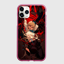 Чехол iPhone 11 Pro матовый Паэур - Человек-бензопила, цвет: 3D-малиновый