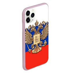 Чехол iPhone 11 Pro матовый Герб России на фоне флага, цвет: 3D-розовый — фото 2