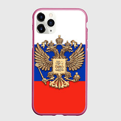 Чехол iPhone 11 Pro матовый Герб России на фоне флага, цвет: 3D-малиновый