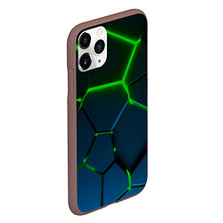 Чехол iPhone 11 Pro матовый Разлом зеленых неоновых плит - геометрия, цвет: 3D-коричневый — фото 2