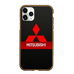 Чехол iPhone 11 Pro матовый Mitsubishi - логотип - красная полоса, цвет: 3D-коричневый