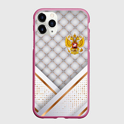 Чехол iPhone 11 Pro матовый Герб России white gold, цвет: 3D-малиновый
