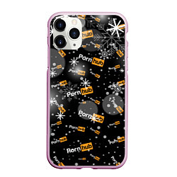 Чехол iPhone 11 Pro матовый Надписи Porn Hub - снежинки, цвет: 3D-розовый