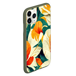 Чехол iPhone 11 Pro матовый Винтажный цветочный рисунок, цвет: 3D-темно-зеленый — фото 2
