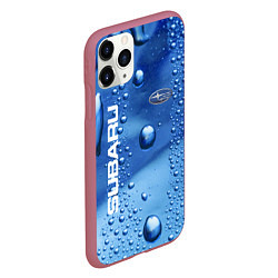 Чехол iPhone 11 Pro матовый Subaru - капли, цвет: 3D-малиновый — фото 2
