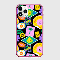 Чехол iPhone 11 Pro матовый Летние наклейки pop-art паттерн, цвет: 3D-малиновый