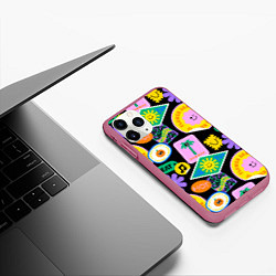 Чехол iPhone 11 Pro матовый Летние наклейки pop-art паттерн, цвет: 3D-малиновый — фото 2