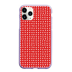 Чехол iPhone 11 Pro матовый Красные сердечки паттерн, цвет: 3D-светло-сиреневый