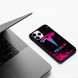 Чехол iPhone 11 Pro матовый Tesla - neon gradient, цвет: 3D-черный — фото 2
