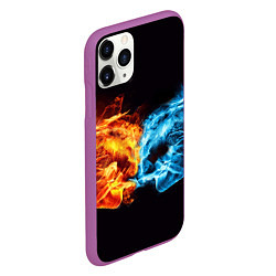 Чехол iPhone 11 Pro матовый Вода и огонь - два кулака Brofist, цвет: 3D-фиолетовый — фото 2