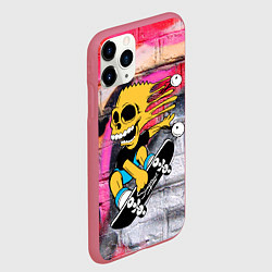Чехол iPhone 11 Pro матовый Скейтер Барт Симпсон на фоне стены с граффити, цвет: 3D-малиновый — фото 2