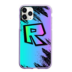 Чехол iPhone 11 Pro матовый Roblox neon logo, цвет: 3D-светло-сиреневый