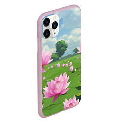 Чехол iPhone 11 Pro матовый Вид на лотосы аниме, цвет: 3D-розовый — фото 2