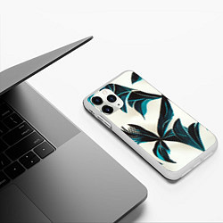 Чехол iPhone 11 Pro матовый Листья тропические тёмно-синие, цвет: 3D-белый — фото 2