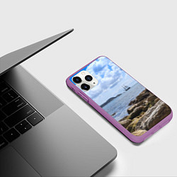 Чехол iPhone 11 Pro матовый Парусник на горизонте океана, цвет: 3D-фиолетовый — фото 2