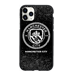 Чехол iPhone 11 Pro матовый Manchester City с потертостями на темном фоне, цвет: 3D-черный