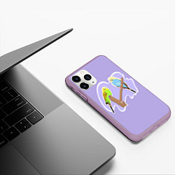Чехол iPhone 11 Pro матовый Пара волнистых попугаев, цвет: 3D-сиреневый — фото 2