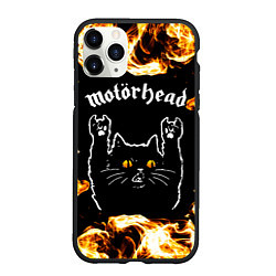 Чехол iPhone 11 Pro матовый Motorhead рок кот и огонь, цвет: 3D-черный