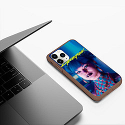Чехол iPhone 11 Pro матовый Чери - киберпанк, цвет: 3D-коричневый — фото 2