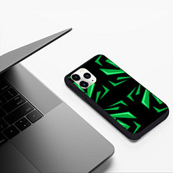 Чехол iPhone 11 Pro матовый Фигуры зеленого цвета на черном фоне geometry, цвет: 3D-черный — фото 2