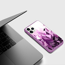 Чехол iPhone 11 Pro матовый Мозаичный узор в розовых и сиреневых тонах на бело, цвет: 3D-фиолетовый — фото 2