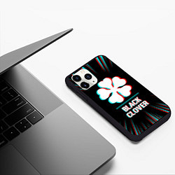 Чехол iPhone 11 Pro матовый Символ Black Clover в стиле glitch на темном фоне, цвет: 3D-черный — фото 2