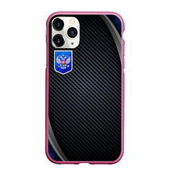 Чехол iPhone 11 Pro матовый Black & blue Russia, цвет: 3D-малиновый