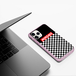 Чехол iPhone 11 Pro матовый Ahegao надпись клеточки, цвет: 3D-розовый — фото 2