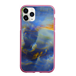 Чехол iPhone 11 Pro матовый Абстрактные мазки красок и силуэт - Синий, цвет: 3D-малиновый