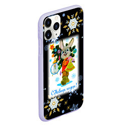 Чехол iPhone 11 Pro матовый Новый год зайчик несёт ёлочку, цвет: 3D-светло-сиреневый — фото 2